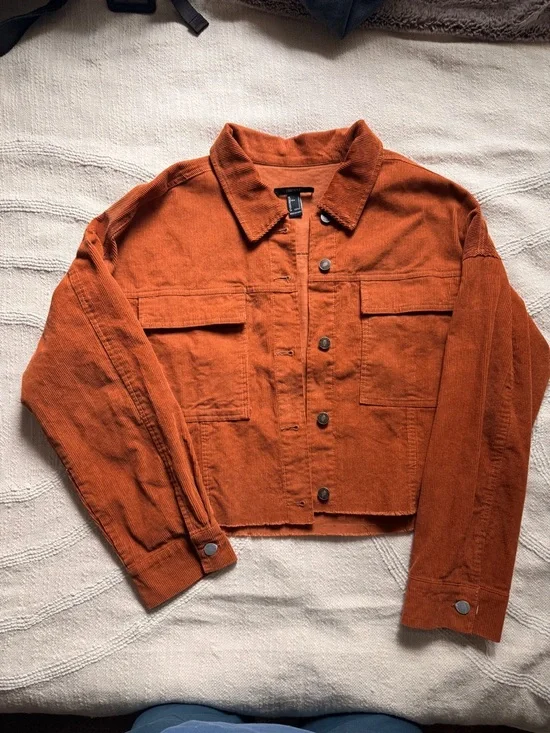 Forever 21 Light Weight Corduroy Cropped Jacket in Rust Orange 100% Cotton Large - Picture 4 of 10